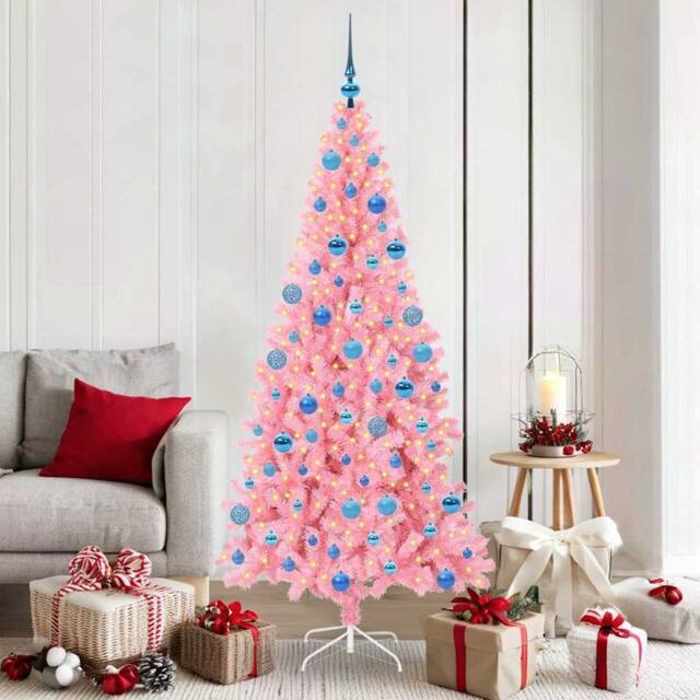 Berkfield Home Christmas Tree with 300 LEDs with Stand Pink 180 cm PVC - image 1