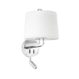 Netlighting Montreal Chrome White Shade Wall Lamp With Reading Light in Grey