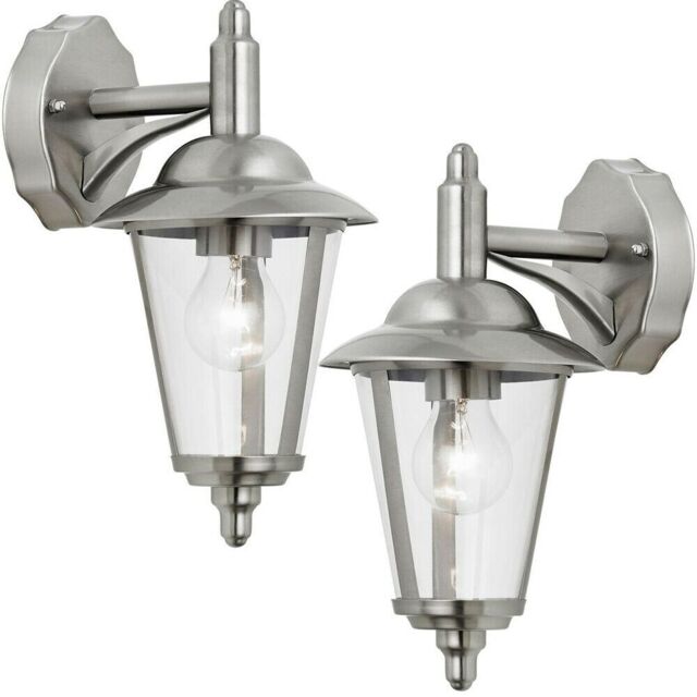 Loops 2 PACK IP44 Outdoor Wall Lamp Stainless Steel Traditional Lantern Porch Hang in Metallics - image 1