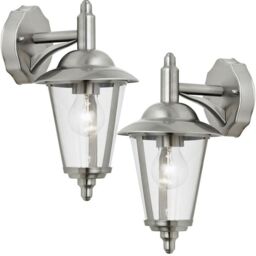 Loops 2 PACK IP44 Outdoor Wall Lamp Stainless Steel Traditional Lantern Porch Hang in Metallics - thumbnail 1