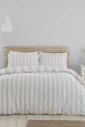 Catherine Lansfield 'Cove Stripe' Reversible Duvet Cover Set in Natural - Size: Single - thumbnail 2