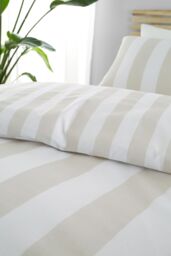 Catherine Lansfield 'Cove Stripe' Reversible Duvet Cover Set in Natural - Size: Single - thumbnail 4