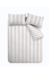 Catherine Lansfield 'Cove Stripe' Reversible Duvet Cover Set in Natural - Size: Single - thumbnail 5