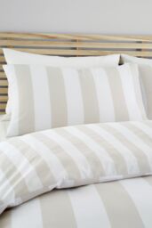 Catherine Lansfield 'Cove Stripe' Reversible Duvet Cover Set in Natural - Size: Single - thumbnail 3