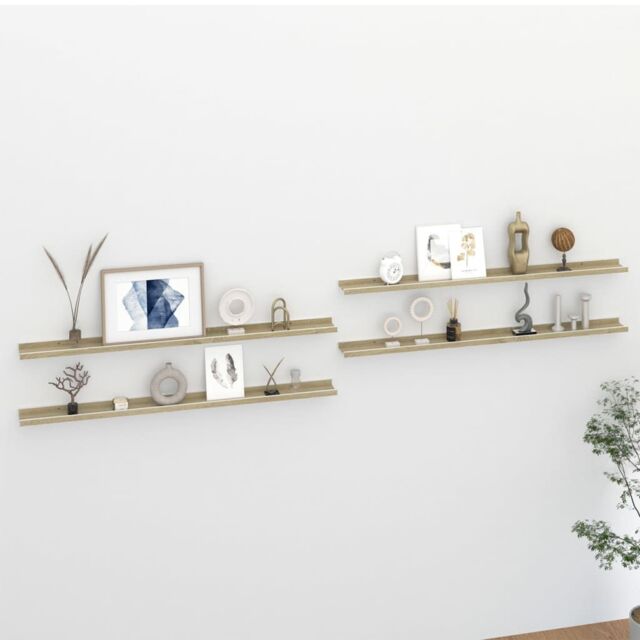 Berkfield Home Wall Shelves 4 pcs White & Sonoma Oak 115x9x3 cm - Size: 115 x 9 x 3 cm - image 1