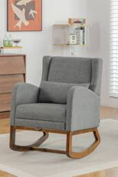Living and Home Linen Upholstered Rocking Chair in Grey - thumbnail 4