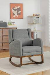 Living and Home Linen Upholstered Rocking Chair in Grey - thumbnail 1