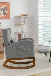 Living and Home Linen Upholstered Rocking Chair in Grey - thumbnail 6