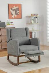 Living and Home Linen Upholstered Rocking Chair in Grey - thumbnail 2