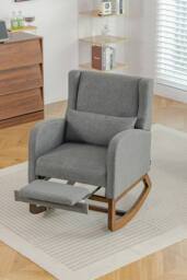 Living and Home Linen Upholstered Rocking Chair in Grey - thumbnail 5