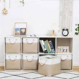 FLAVORA Beige 4PCS Fabric Foldable Storage Box Shelf Baskets - Size: 500mm - thumbnail 5