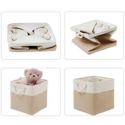 FLAVORA Beige 4PCS Fabric Foldable Storage Box Shelf Baskets - Size: 500mm - thumbnail 4
