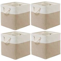 FLAVORA Beige 4PCS Fabric Foldable Storage Box Shelf Baskets - Size: 500mm - thumbnail 2