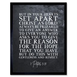 "Artery8 Wall Art Print 1 Peter 3:15 Set Apart Christ As Lord Christian Bible Verse Quote Scripture Typography Art Framed in Black - Size: W12"" x H16""" - thumbnail 1
