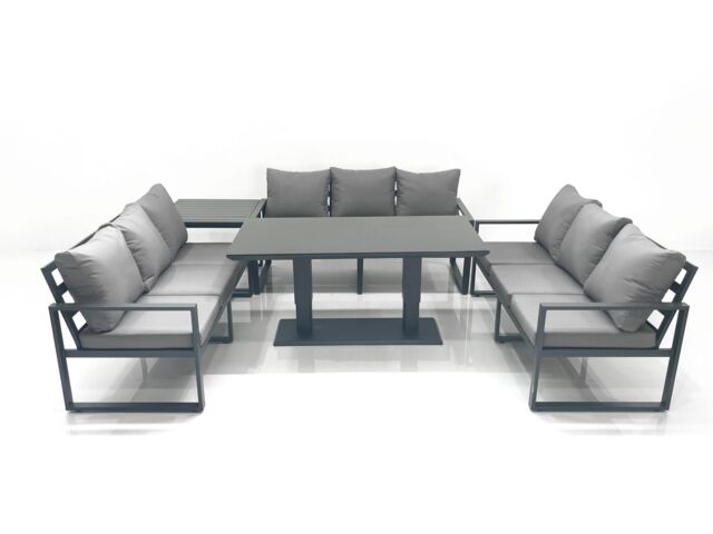 Fimous 9 Seater Garden Sofa Set Aluminium Furniture Rising Dining Tabe Set with Side Table Dark Grey - image 1