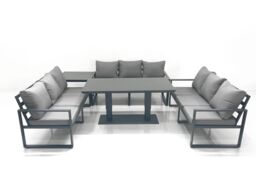 Fimous 9 Seater Garden Sofa Set Aluminium Furniture Rising Dining Tabe Set with Side Table Dark Grey - thumbnail 1