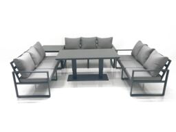 Fimous 9 Seater Garden Sofa Set Aluminium Furniture Rising Dining Tabe Set with Side Table Dark Grey - thumbnail 2
