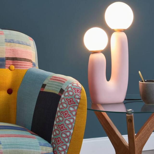 Wyld and Coco Pink Resin Table Lamp - U-Shaped Base with Double Globe Shades - image 1