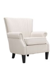 H&O Direct Channel-Tufted Deep Cushion Armchair with Nailhead Trim Accent in Beige - thumbnail 3