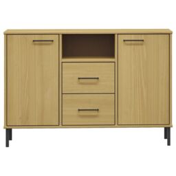 Berkfield Home Sideboard with Metal Legs Brown 113x40x77 cm Solid Wood OSLO - Size: 113 x 40 x 77 cm - thumbnail 4