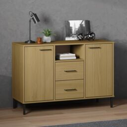 Berkfield Home Sideboard with Metal Legs Brown 113x40x77 cm Solid Wood OSLO - Size: 113 x 40 x 77 cm
