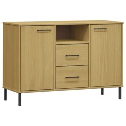 Berkfield Home Sideboard with Metal Legs Brown 113x40x77 cm Solid Wood OSLO - Size: 113 x 40 x 77 cm - thumbnail 2