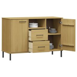 Berkfield Home Sideboard with Metal Legs Brown 113x40x77 cm Solid Wood OSLO - Size: 113 x 40 x 77 cm - thumbnail 3