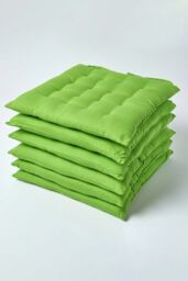 Homescapes 6 Pack Seat Pads Luxury 100% Cotton Indoor Outdoor Garden Cushion, 40cm in Lime - Size: 40 cm x 40 cm