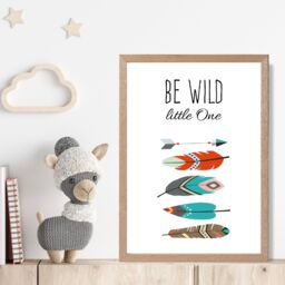 ARTZE Be Wild Feathers Tribal Quote Framed Print SIZE: A3 with Oak Frame in Red - thumbnail 2