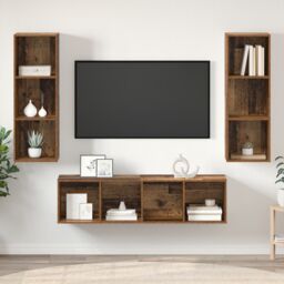 Berkfield Home TV Cabinet Set with Shelf Wall-mounted with Storage 3 pcs Old wood 37 x 37 x 142.5 cm in Brown - thumbnail 4