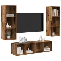 Berkfield Home TV Cabinet Set with Shelf Wall-mounted with Storage 3 pcs Old wood 37 x 37 x 142.5 cm in Brown - thumbnail 3