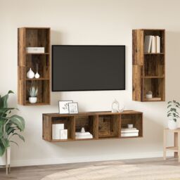 Berkfield Home TV Cabinet Set with Shelf Wall-mounted with Storage 3 pcs Old wood 37 x 37 x 142.5 cm in Brown - thumbnail 1