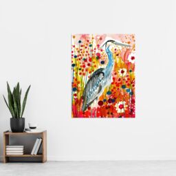 "Artery8 Heron Bird in Colourful Abstract Flower Field Wall Art Print in Red - Size: W12"" x H16""" - thumbnail 4
