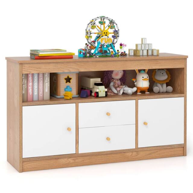 Gymax Kids Toy Storage Children Bookshelf Toy Chest Organizer Storage Cabinet in Natural - image 1