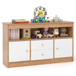 Gymax Kids Toy Storage Children Bookshelf Toy Chest Organizer Storage Cabinet in Natural - thumbnail 1