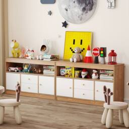 Gymax Kids Toy Storage Children Bookshelf Toy Chest Organizer Storage Cabinet in Natural - thumbnail 6