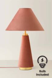 ValueLights Martha Conical Lamp Shade Velvet Boucle Fabric Table Lamp with Bulb in Dusty Pink - thumbnail 1