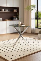 Living and Home Modern Clear Tempered Glass Dining Table Coffee Table with Chrome Three-Way Crossed Legs - thumbnail 5
