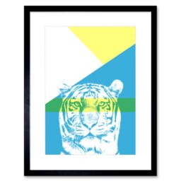 "Artery8 Wall Art Print Bold Animals Blue Tiger Art Framed 9x7 inch in Black - Size: W7"" x H9""" - thumbnail 1