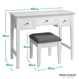 Nöa and Nani Karlstad Dressing Table with Drawers and Stool in White - thumbnail 7
