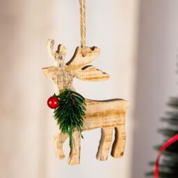 Shatchi Wooden Craft Reindeer Shape - Tree Hanging Decoration - 12X8X1.5cm - Size: 12X8X1.5 cm - thumbnail 3