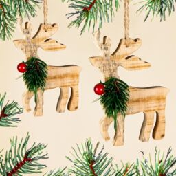 Shatchi Wooden Craft Reindeer Shape - Tree Hanging Decoration - 12X8X1.5cm - Size: 12X8X1.5 cm - thumbnail 4