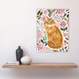 "Artery8 Somali Cat Lover Pink Flower Rustic Pattern Wall Art Print - Size: W18"" x H24""" - thumbnail 4