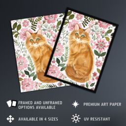 "Artery8 Somali Cat Lover Pink Flower Rustic Pattern Wall Art Print - Size: W18"" x H24""" - thumbnail 2