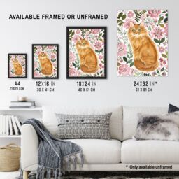 "Artery8 Somali Cat Lover Pink Flower Rustic Pattern Wall Art Print - Size: W18"" x H24""" - thumbnail 3