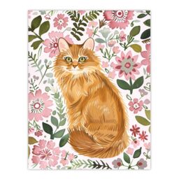 "Artery8 Somali Cat Lover Pink Flower Rustic Pattern Wall Art Print - Size: W18"" x H24""" - thumbnail 1