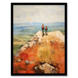 "Artery8 The View Was Worth The Wait Hikers Reach The Summit Oil Painting Art Print Framed Poster Wall Decor in Black - Size: W12"" x H16""" - thumbnail 1