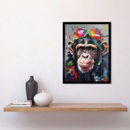 "Artery8 Wall Art Print Chimpanzee With Rainbow Sunglasses Modern Pop Art Framed in Black - Size: W12"" x H16""" - thumbnail 2