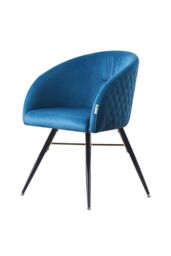 Life Interiors Single Vittorio Velvet Dining Chair with Black Metal Legs, Quilted Design Modern Accent Chair in Blue - thumbnail 1