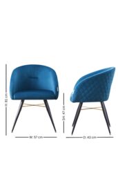 Life Interiors Single Vittorio Velvet Dining Chair with Black Metal Legs, Quilted Design Modern Accent Chair in Blue - thumbnail 6